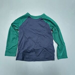 Amazon Essentials T Shirt Boys XS Navy Blue Green Long Sleeve Raglan Casual Top